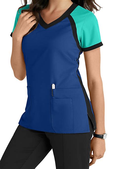 Greys Anatomy 3 Pocket Color Block V Neck Scrub Tops Scrubs And Beyond