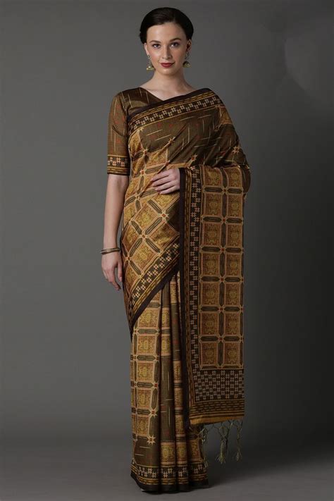 Latest Collection of Bhagalpuri Saree with Brown and Yellow Color ...