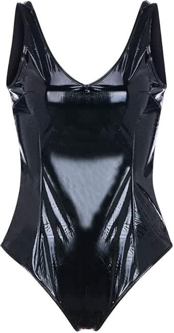 Amazon Women Snap Crotch Lingerie One Piece Bodysuit Sexy Leather