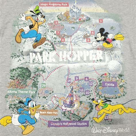 Disneyland Park Hopper Map Mickey Goofy Pluto Donald Gem