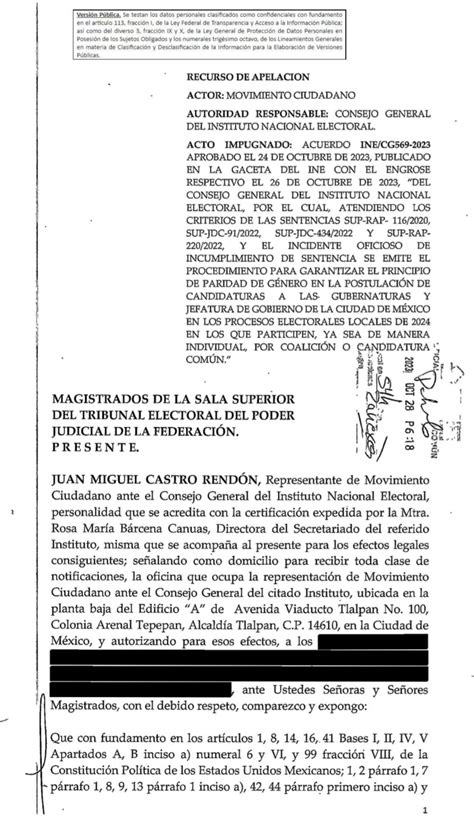 Mc Impugna Acuerdo Del Ine Que Obliga A Postular Mujeres A Las