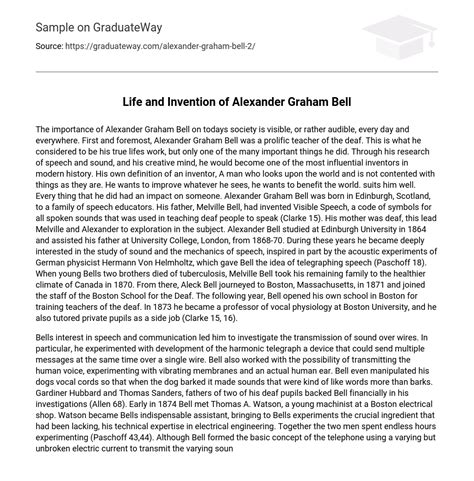 ⇉life And Invention Of Alexander Graham Bell Essay Example Graduateway