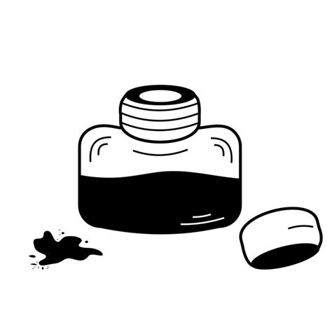 Isolated doodle Inkwell with ink and ink stain black and white. Outline ...