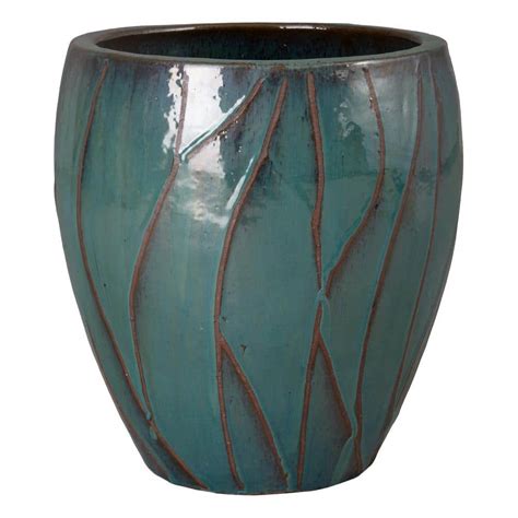 Emissary In L X In H Teal Ceramic Round Planter Tl The