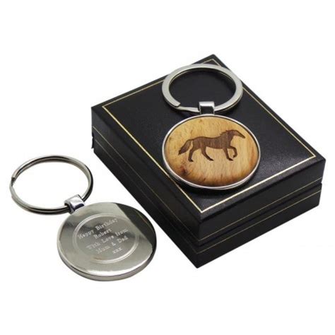 Horse Wood And Silver Custom Engraved Equestrian Keyring