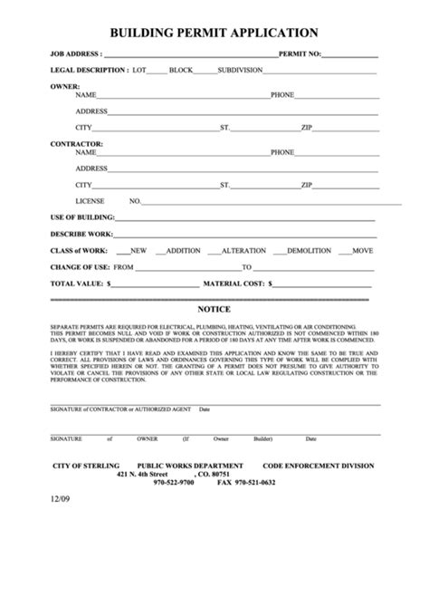 Building Permit Application Form printable pdf download