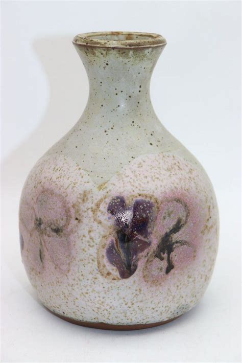 Floral Signed Studio Pottery Bud Vase Moon Milton Ceramics