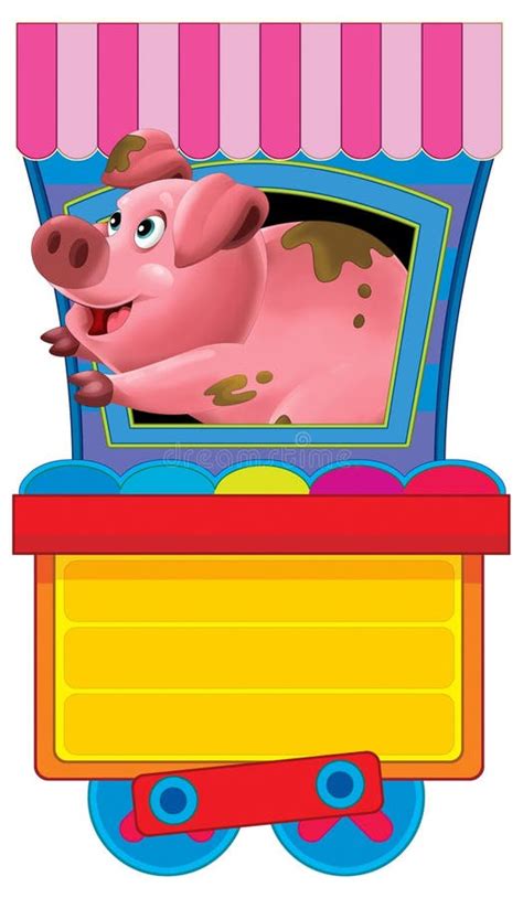 Cartoon Funny Looking Train Wagon with Farm Animal Going through the ...