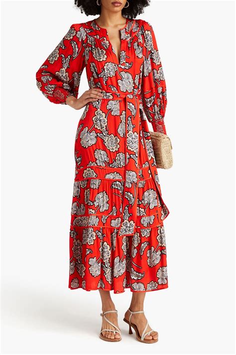 Alice Olivia Lyla Pleated Floral Print Satin Midi Dress The Outnet