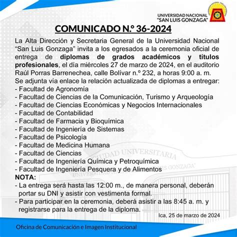 Ceremonia oficial de entrega de diplomas de grados académicos y títulos