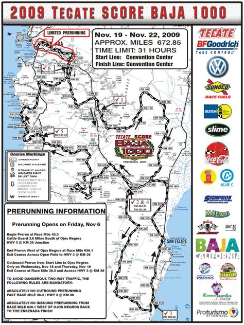 Race Map of the 2009 Tecate SCORE Baja 1000: Off-Road.com