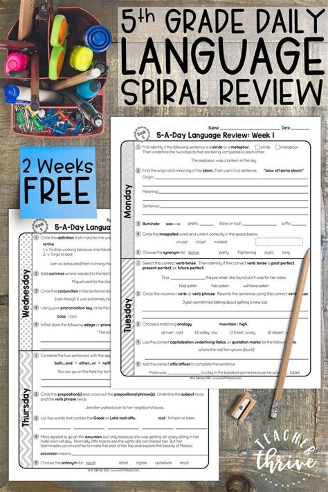 Free 5th Grade Daily Language Spiral Review • Teacher Thrive Spiral Review Teaching Critical