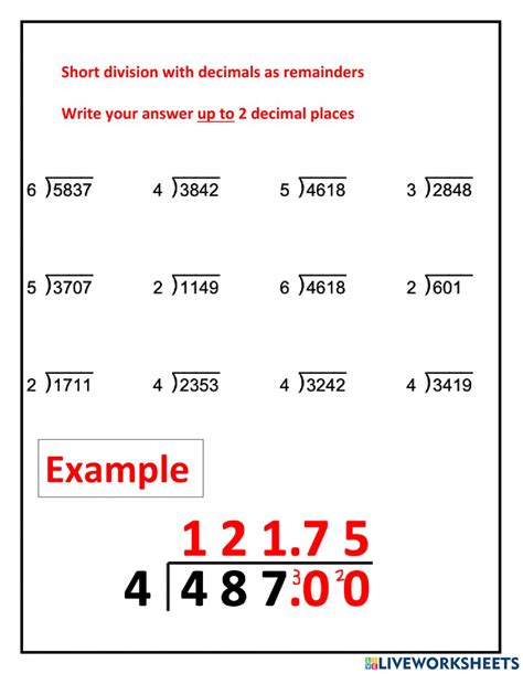 Division With Decimal Remainders Worksheet Pdf