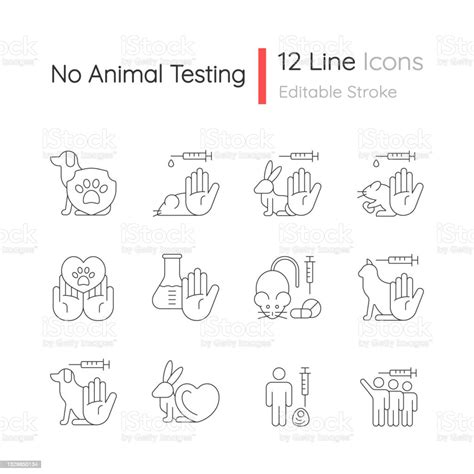 No Animal Testing Linear Icons Set Stock Illustration Download Image