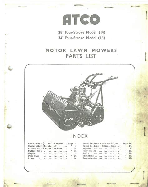 Atco Lawn Mower Four Stroke 28 J4 And 34 L3 Parts Manual