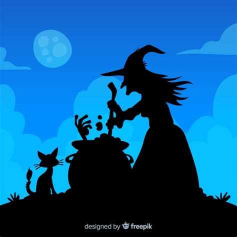 Fondo De Halloween Con Silueta De Bruja Vector Gratis