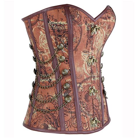 Steampunk Brown Jacquard Steel Boned Busk Closure Outerwear Corset N14415