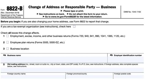 Irs Form B Instructions Change Of Address Or Party