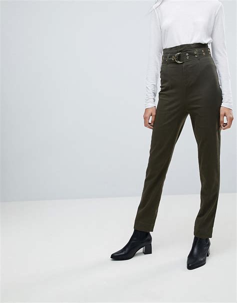 Asos Tall Stevie High Waisted Peg Trousers With Extra Long Belt In