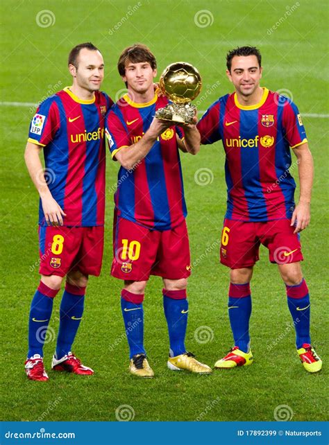 Iniesta, Messi And Xavi With Golden Ball Editorial Stock Image - Image ...