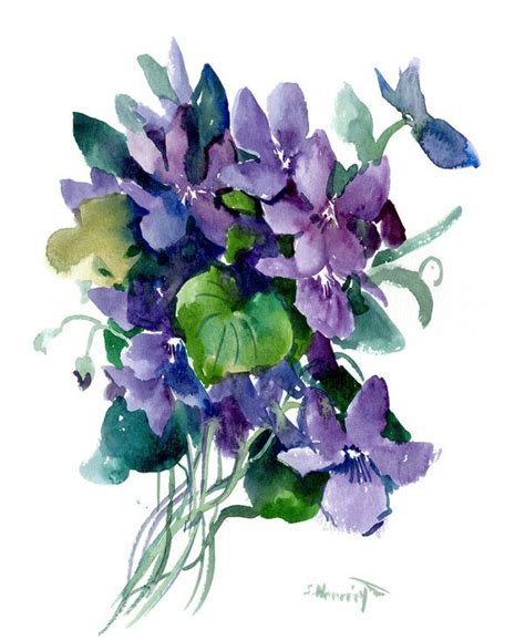 Wild Violet Flowers Watercolour By Suren Nersisyan Violet