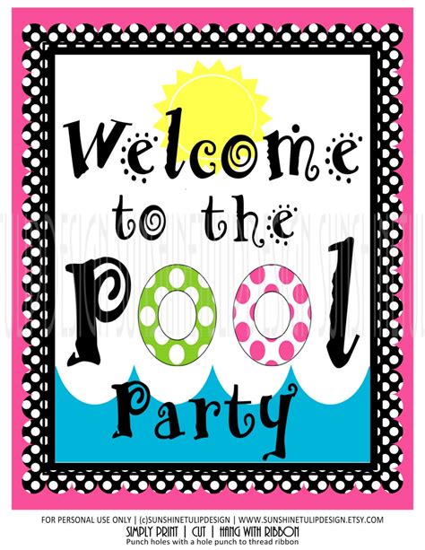 Printable Birthday Pool Party Welcome Sign Door Sign Wall Sign Or