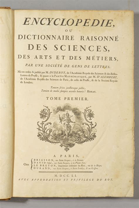 Encyclopédie ou Dictionnaire raisonné des Sciences des Arts et des