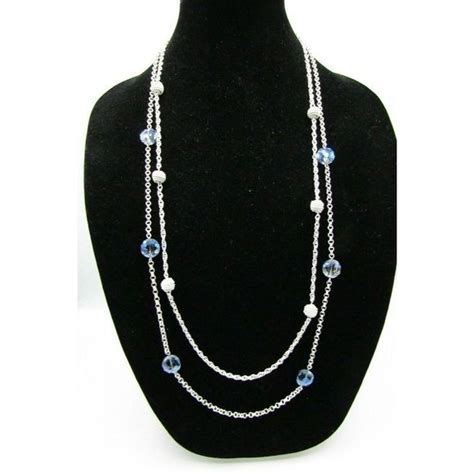 Monet Jewelry Vintage Monet Blue Glass Spiral Metal Beaded Double Strand Long Chain Necklace