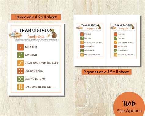 Candy Dice Thanksgiving Printable Party Game Thanksgiving Etsy