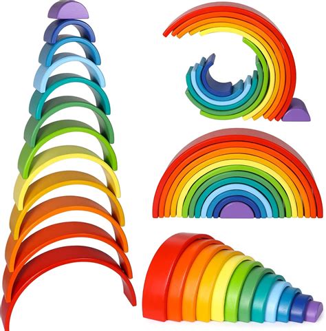 Amazon Lewo 12 PCS Wooden Rainbow Stacker Extra Large Stacking