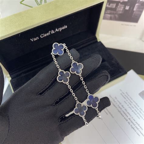 Van Cleef Pietersite Vca Vintage Alhambra Motifs Bracelet White Gold