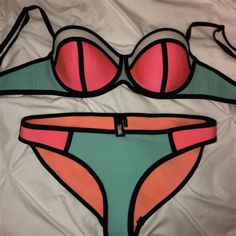 Triangl Bikini Pink And Blue Medium Bottom Small Depop