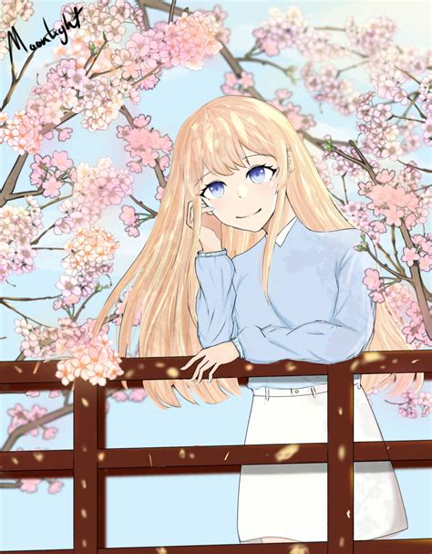 Anime Girl Under Cherry Blossom Trees By Schoolseecat On Deviantart