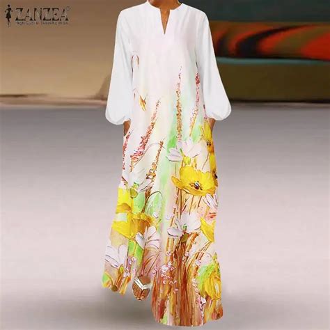 ZANZEA 2021 Summer Sundress Women Bohemian Floral Printed Maxi Dress