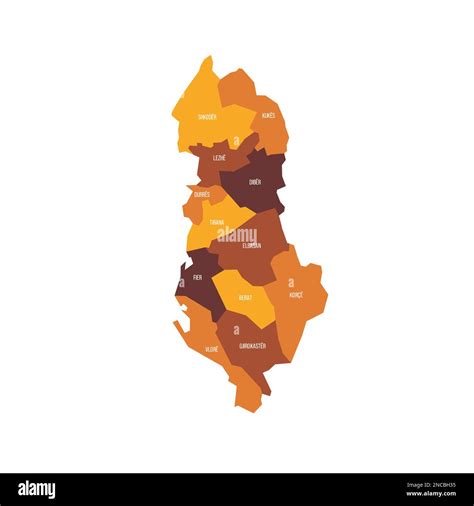 Albania Political Map Of Administrative Divisions Counties Flat