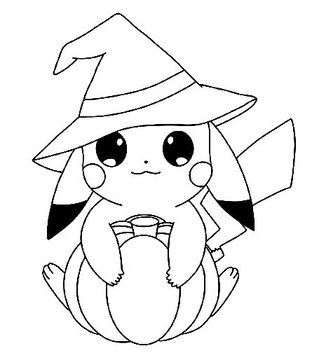 Halloween Pikachu With A Witch Hat Coloring Page - Free Printable ...