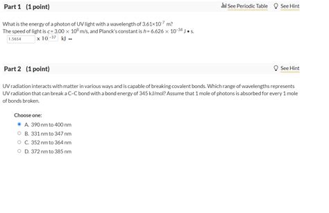 Solved What is the energy of a photon of UV light with a | Chegg.com