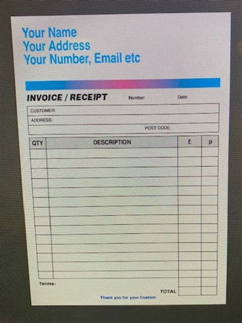 Printed Personalised Duplicate A Invoice Book Pad Ncr Etsy Uk