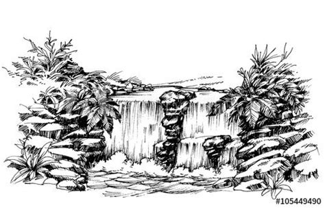 Waterfall Drawing Flowing River Sketch Waterfall Drawing Waterfall