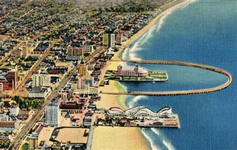 Vintage Long Beach Ca Showing Auditorium And Rainbow Pier Roller Coaster