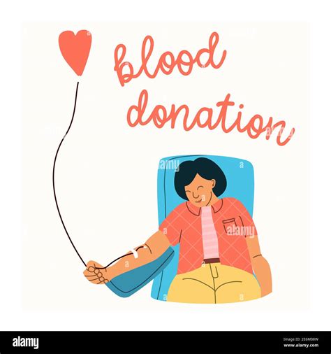 Vector Illustration Of A Woman Voluntarily Donates Blood Blood