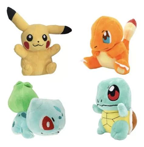 Kit 4 Pokemons Pelúcia Pikachu Bulbasaur Charmander Squirtle MercadoLivre