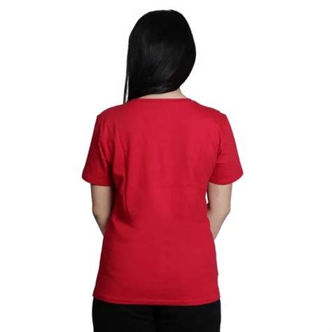 Half Sleeve Women Round Neck Red T Shirt Casual Wear Size Medium At