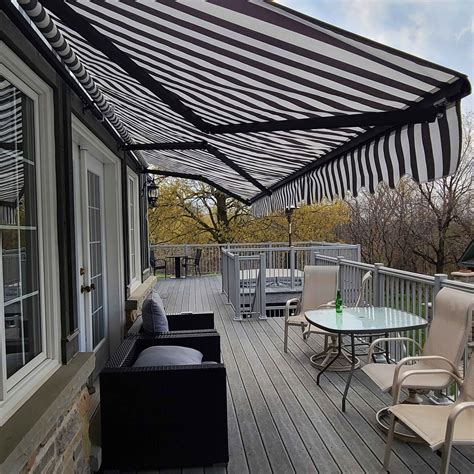 Free Shipping Aleko 20 X 10 Retractable Motorized Black Frame Patio Awning Gray And White