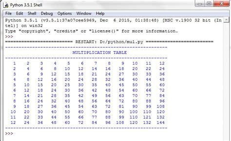 Python Program To Print Multiplication Table