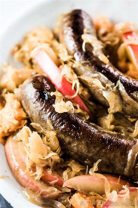 Bratwurst and Sauerkraut with Apples and Onion - The Endless Meal®