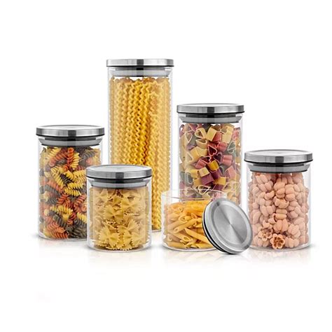 Joyjolt 6 Piece Storage Jars With Airtight Stainless Steel Lids Set