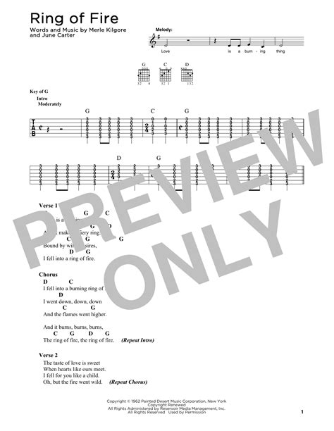 Ring Of Fire Sheet Music Johnny Cash Solo Guitar