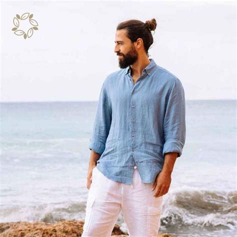 Linen Men Shirt Casual Men's Linen Shirt Eco-friendly Men Camisas Long ...