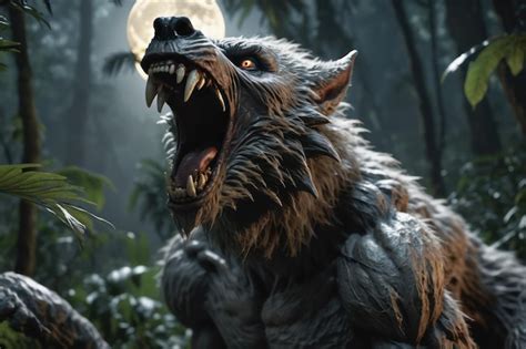 Un loup garou dans la forêt sombre avec fond de pleine lune généré par